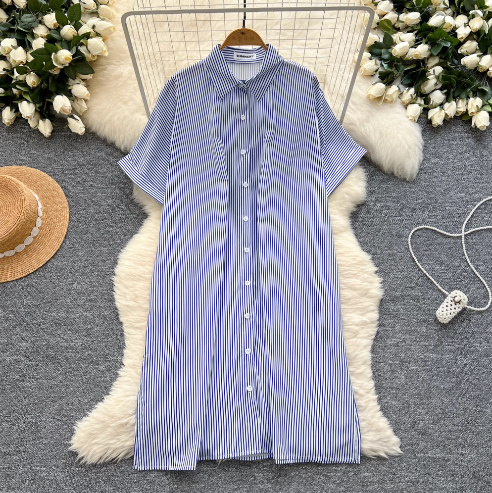 Chic Striped Printed Oversized Shirt Dress