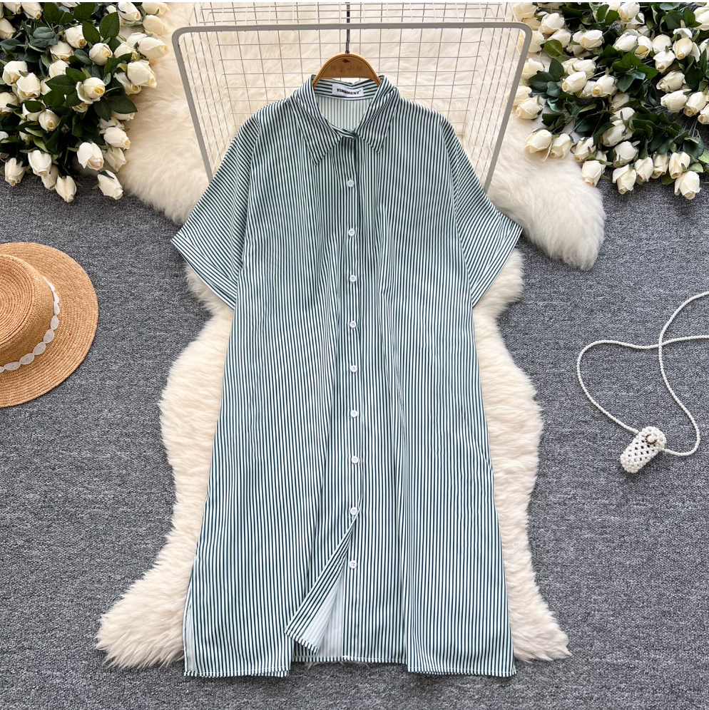 Chic Striped Printed Oversized Shirt Dress