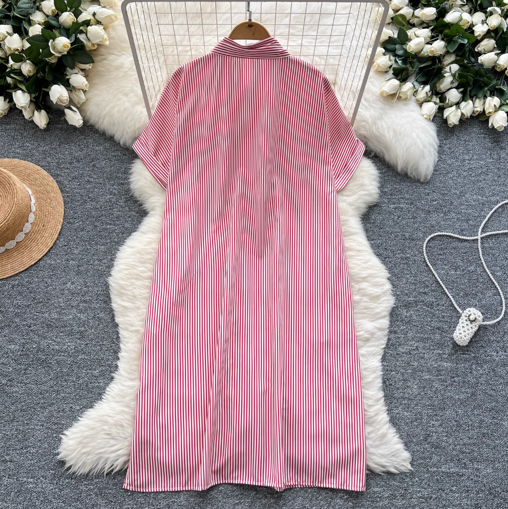 Chic Striped Printed Oversized Shirt Dress