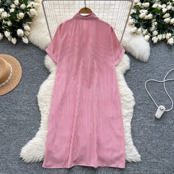 Chic Striped Printed Oversized Shirt Dress