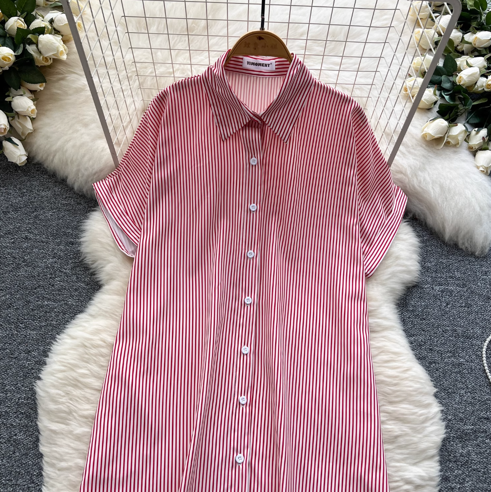 Chic Striped Printed Oversized Shirt Dress