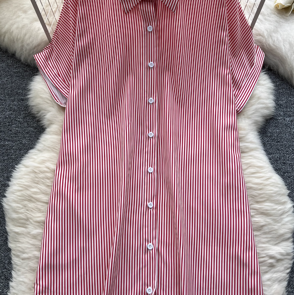 Chic Striped Printed Oversized Shirt Dress