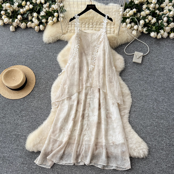 Vintage Sequined Floral Strap Dress