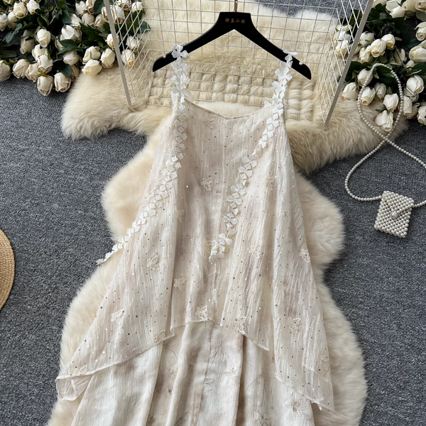 Vintage Sequined Floral Strap Dress