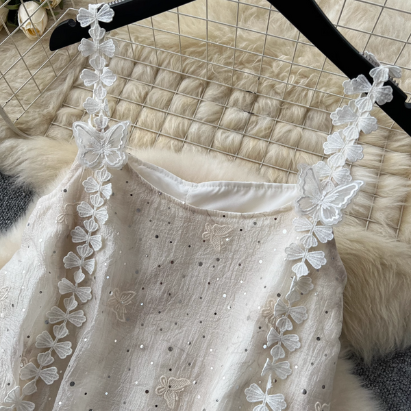 Vintage Sequined Floral Strap Dress