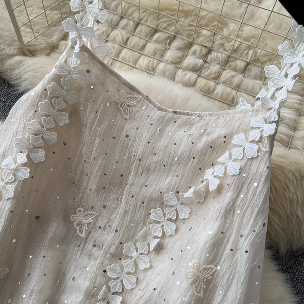 Vintage Sequined Floral Strap Dress