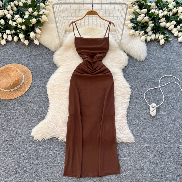 Simple Design Pleated Mesh Slip Dress