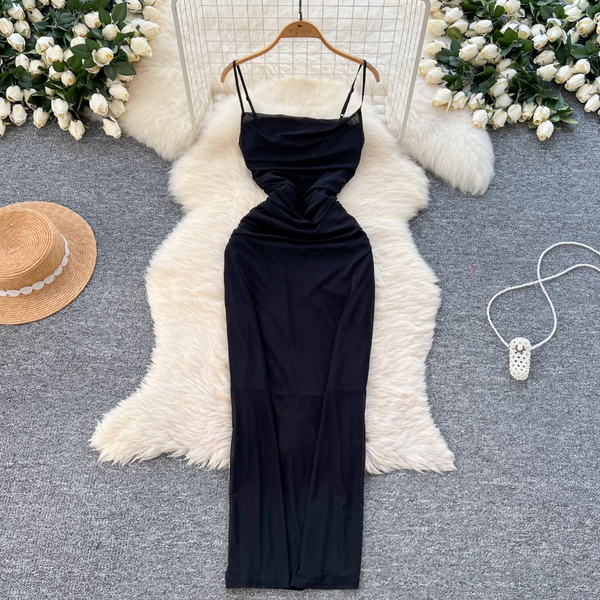 Simple Design Pleated Mesh Slip Dress