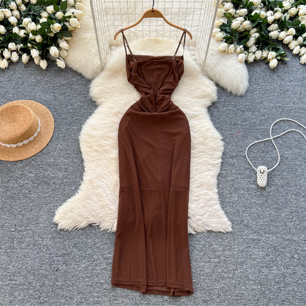 Simple Design Pleated Mesh Slip Dress