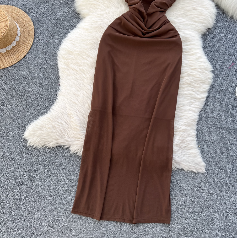 Simple Design Pleated Mesh Slip Dress