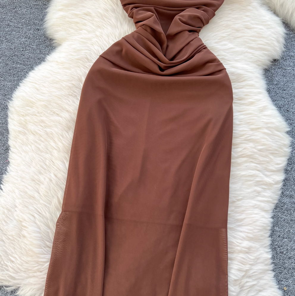 Simple Design Pleated Mesh Slip Dress