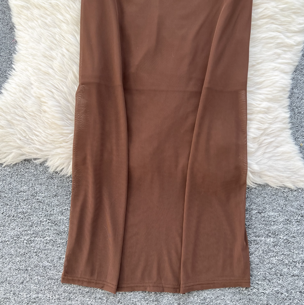 Simple Design Pleated Mesh Slip Dress