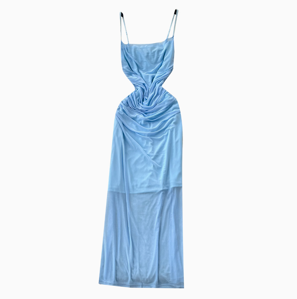 Simple Design Pleated Mesh Slip Dress