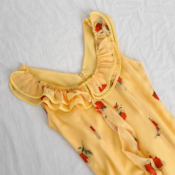Sweetie Ruffled Floral Yellow Chiffon Dress