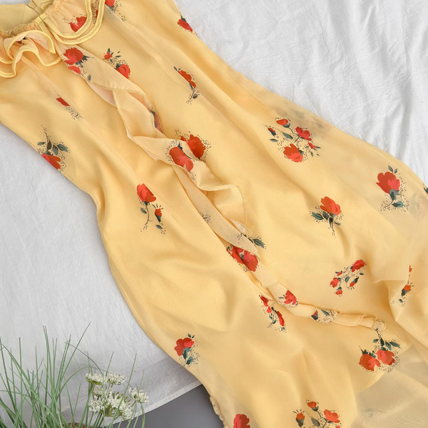 Sweetie Ruffled Floral Yellow Chiffon Dress