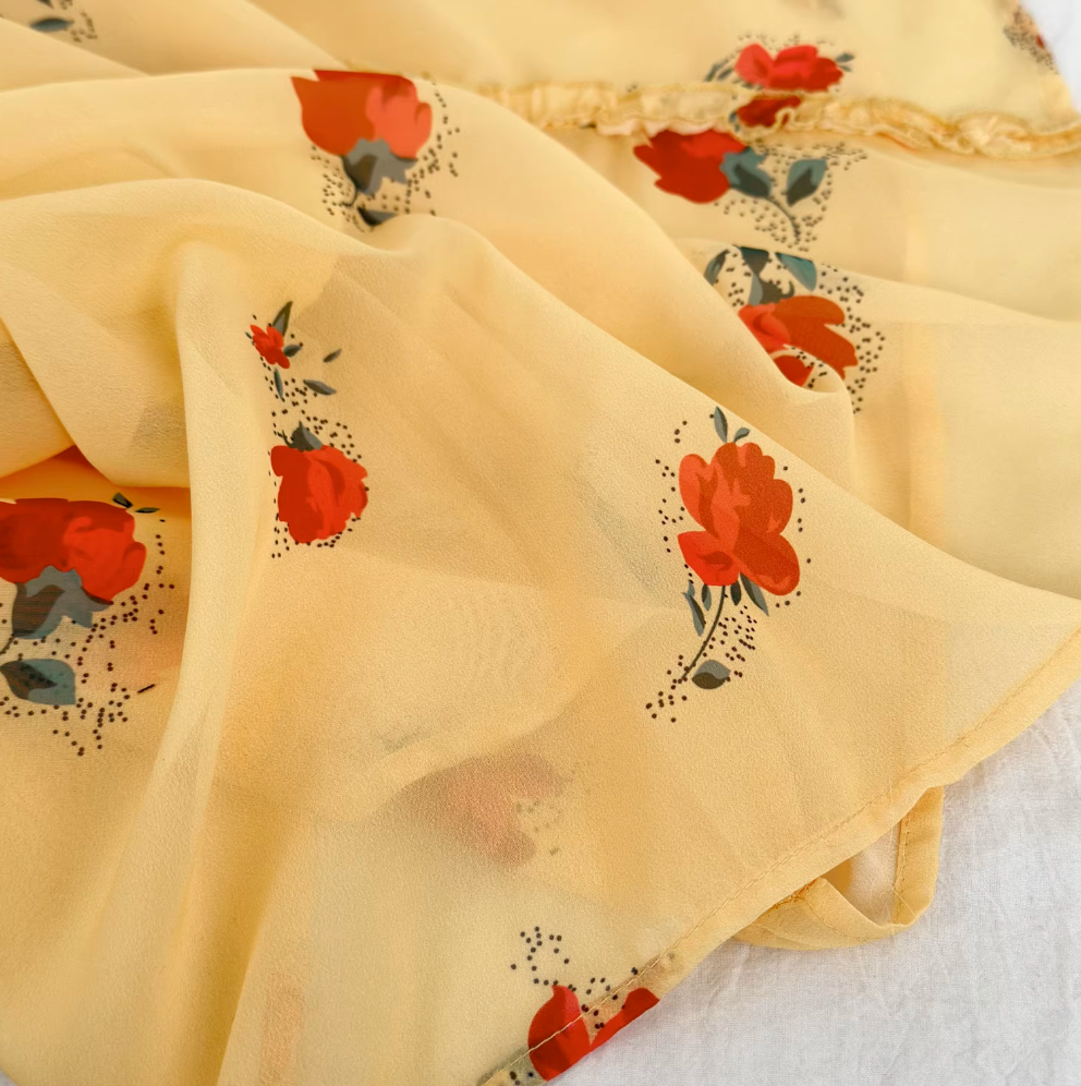 Sweetie Ruffled Floral Yellow Chiffon Dress