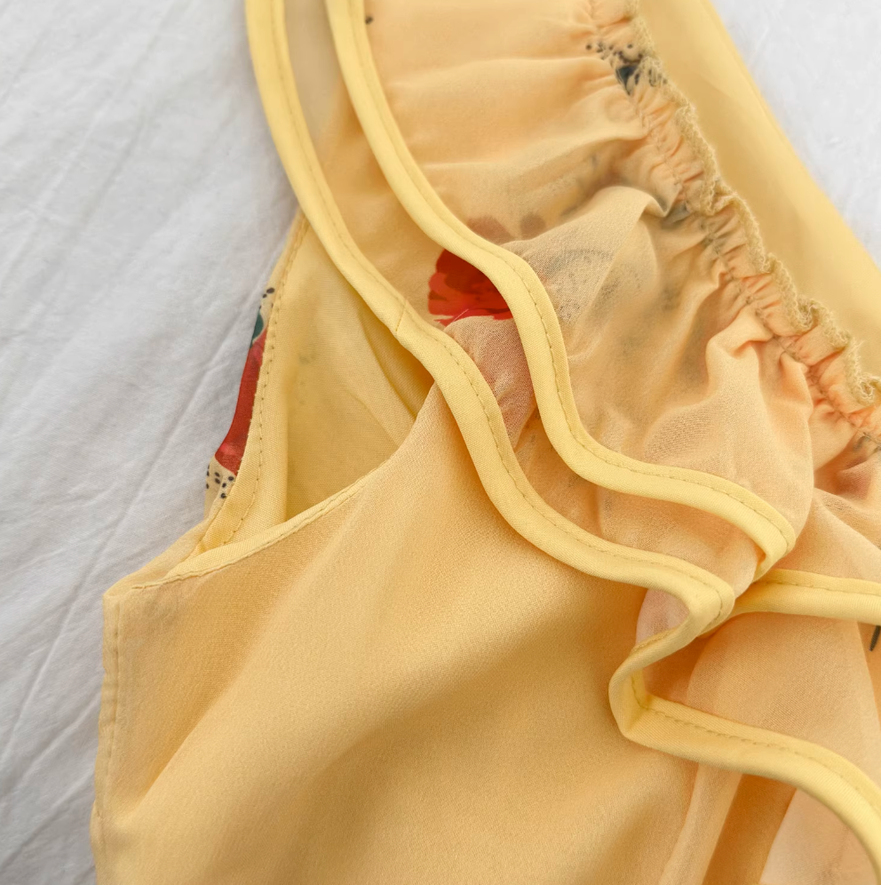 Sweetie Ruffled Floral Yellow Chiffon Dress