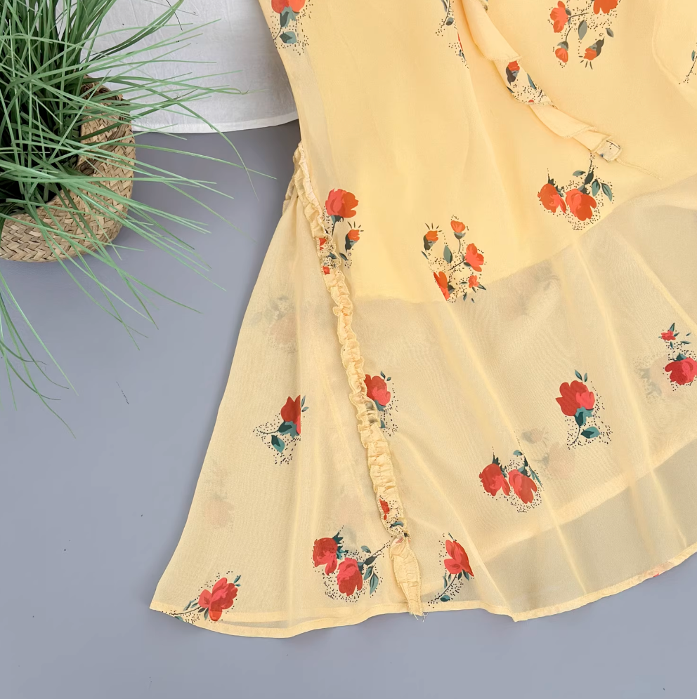 Sweetie Ruffled Floral Yellow Chiffon Dress