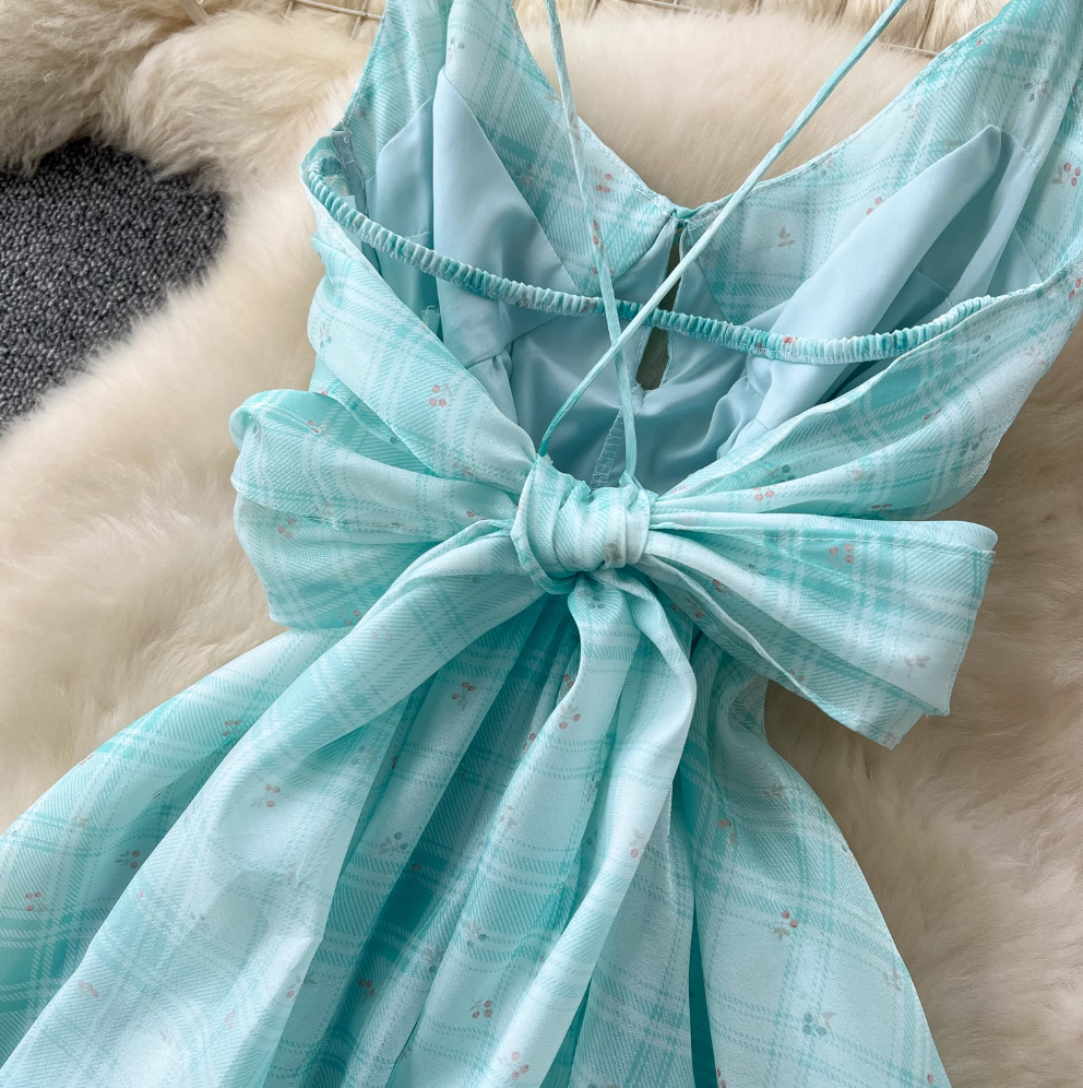 Mori Backless Plaid Green Slip Dress