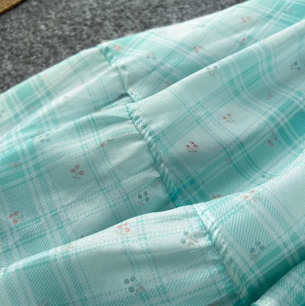 Mori Backless Plaid Green Slip Dress