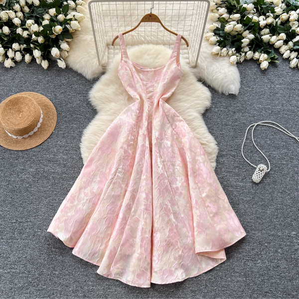 Vintage Jacquard Puffy Slip Dress