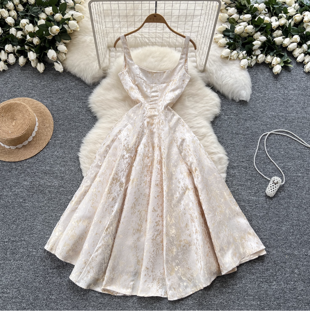 Vintage Jacquard Puffy Slip Dress