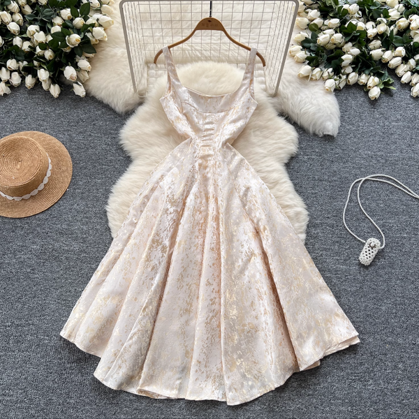 Vintage Jacquard Puffy Slip Dress