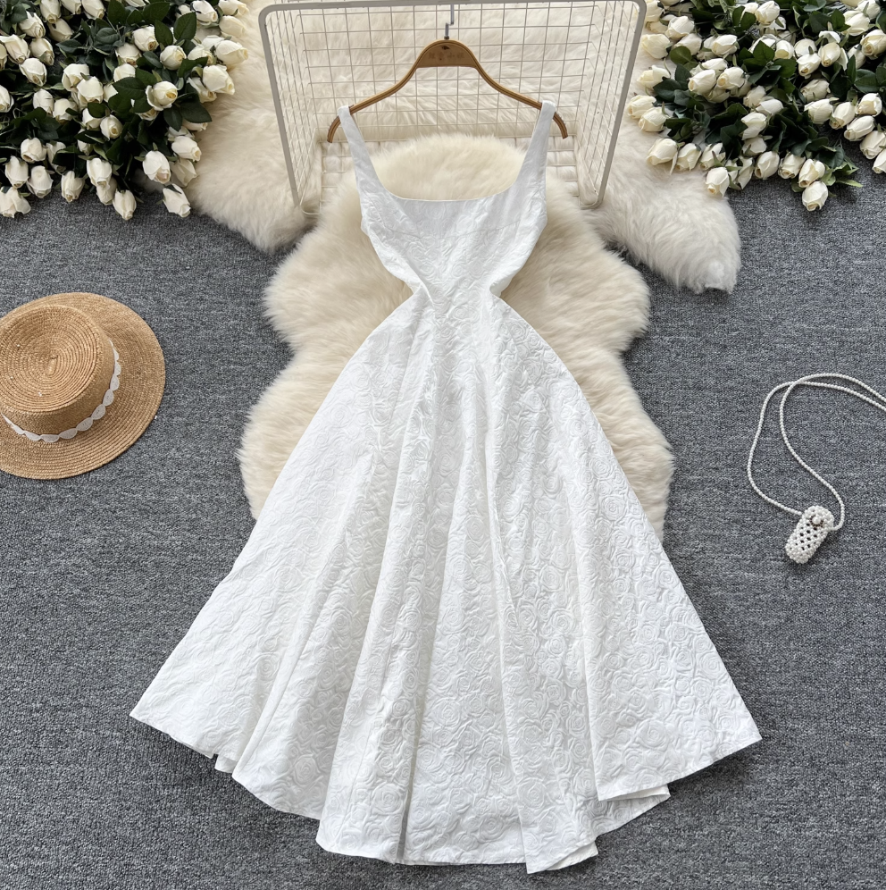 Vintage Jacquard Puffy Slip Dress