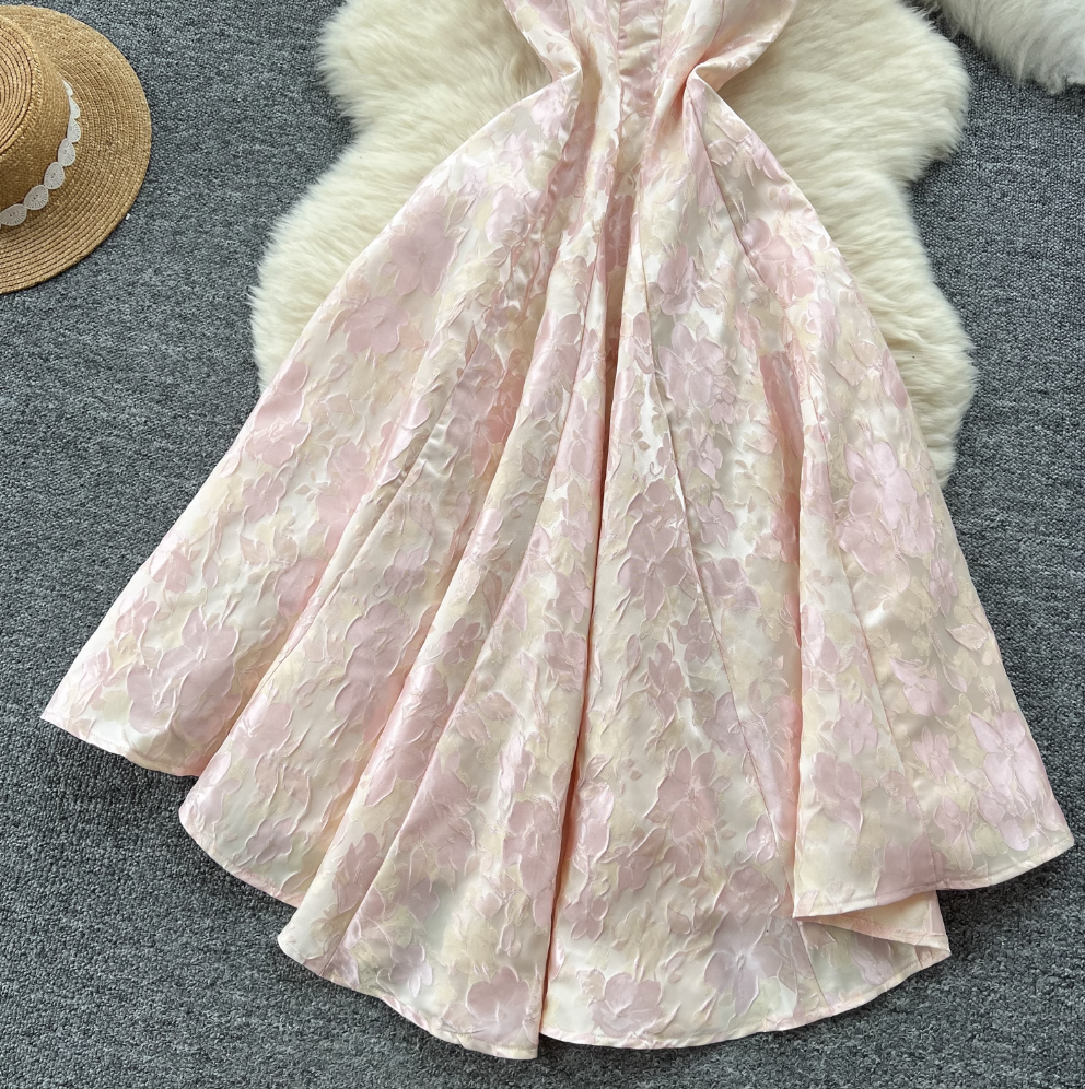 Vintage Jacquard Puffy Slip Dress