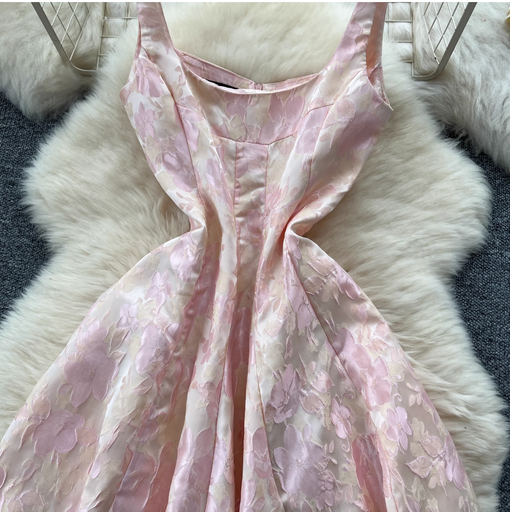Vintage Jacquard Puffy Slip Dress