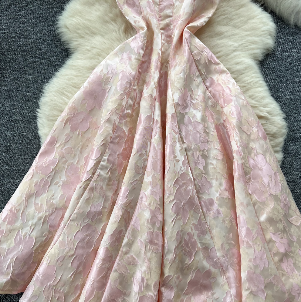 Vintage Jacquard Puffy Slip Dress
