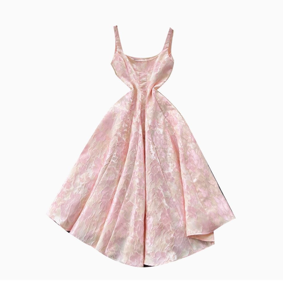 Vintage Jacquard Puffy Slip Dress