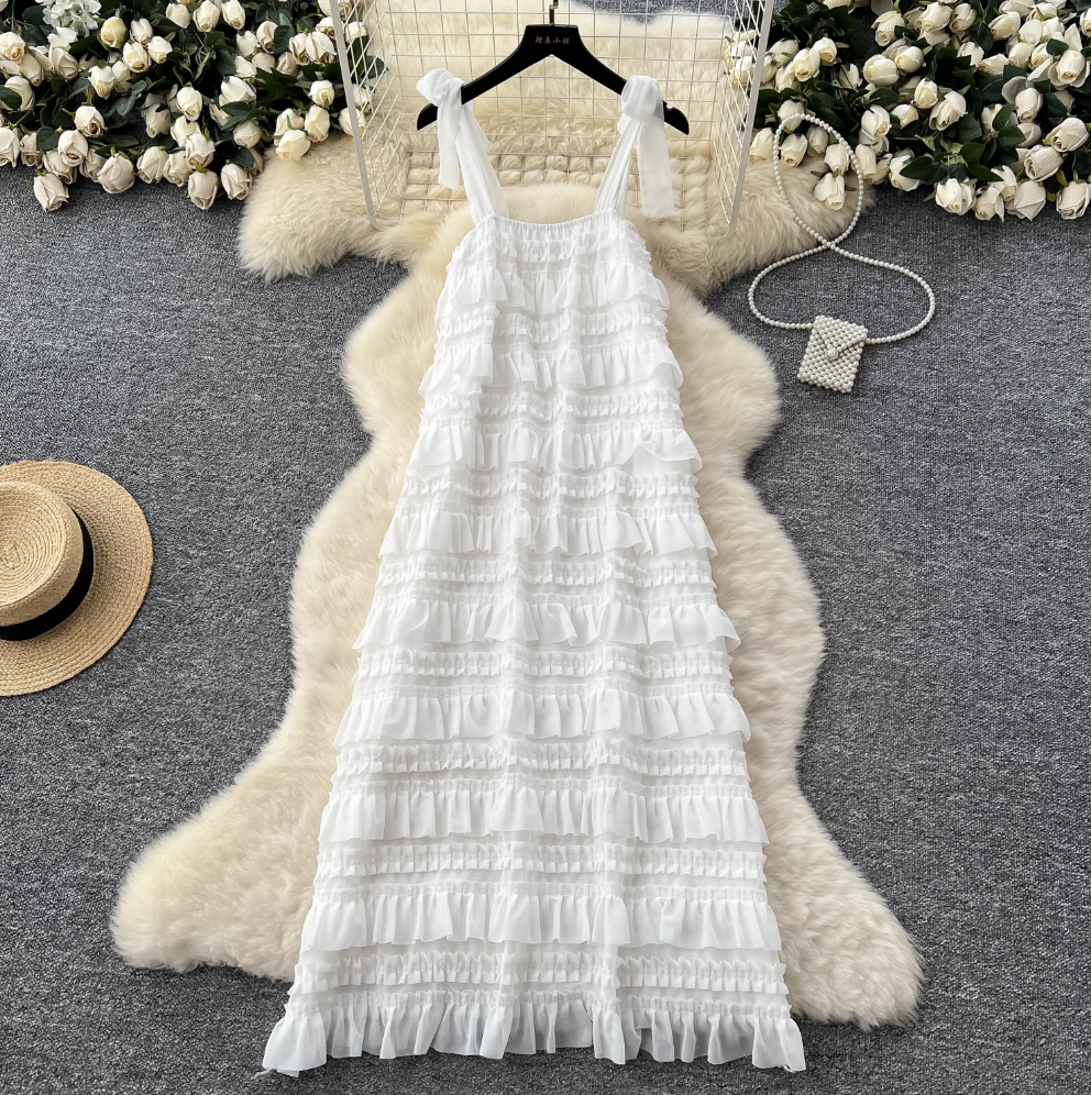 Fairy White Layered Chiffon Slip Dress