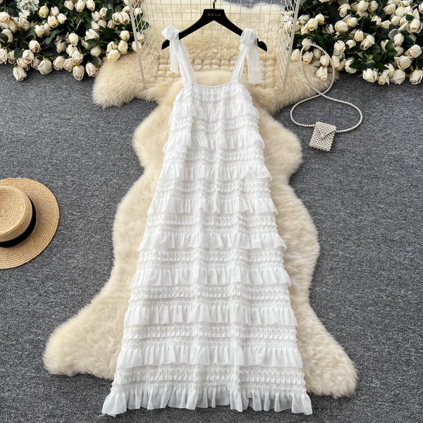 Fairy White Layered Chiffon Slip Dress