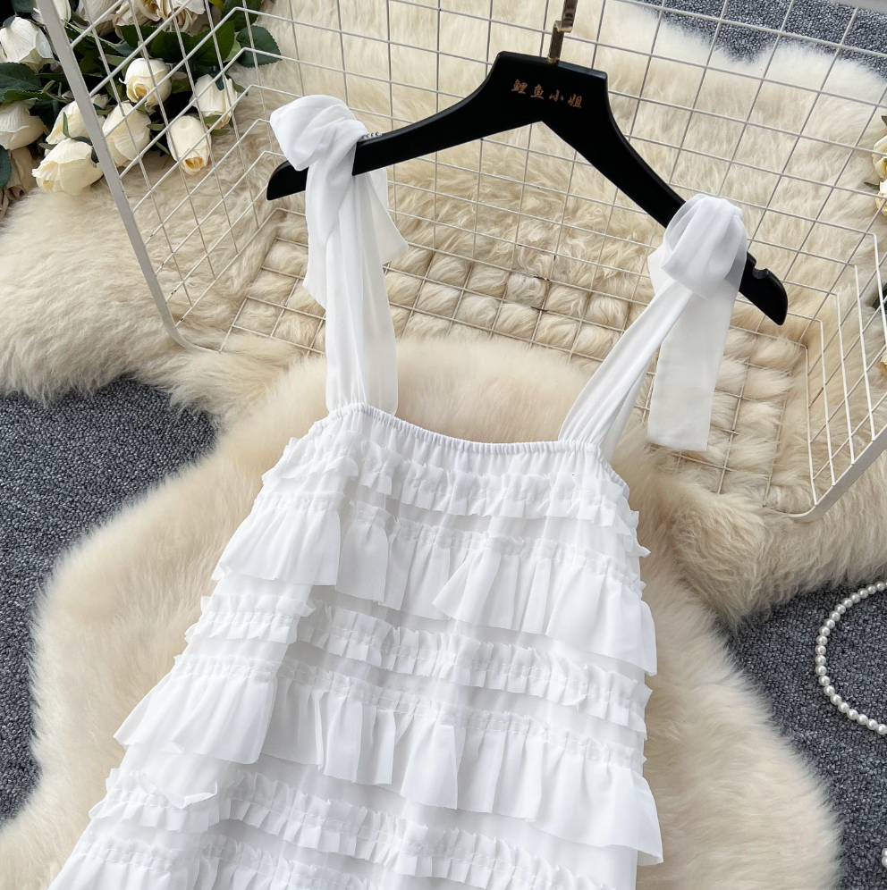 Fairy White Layered Chiffon Slip Dress