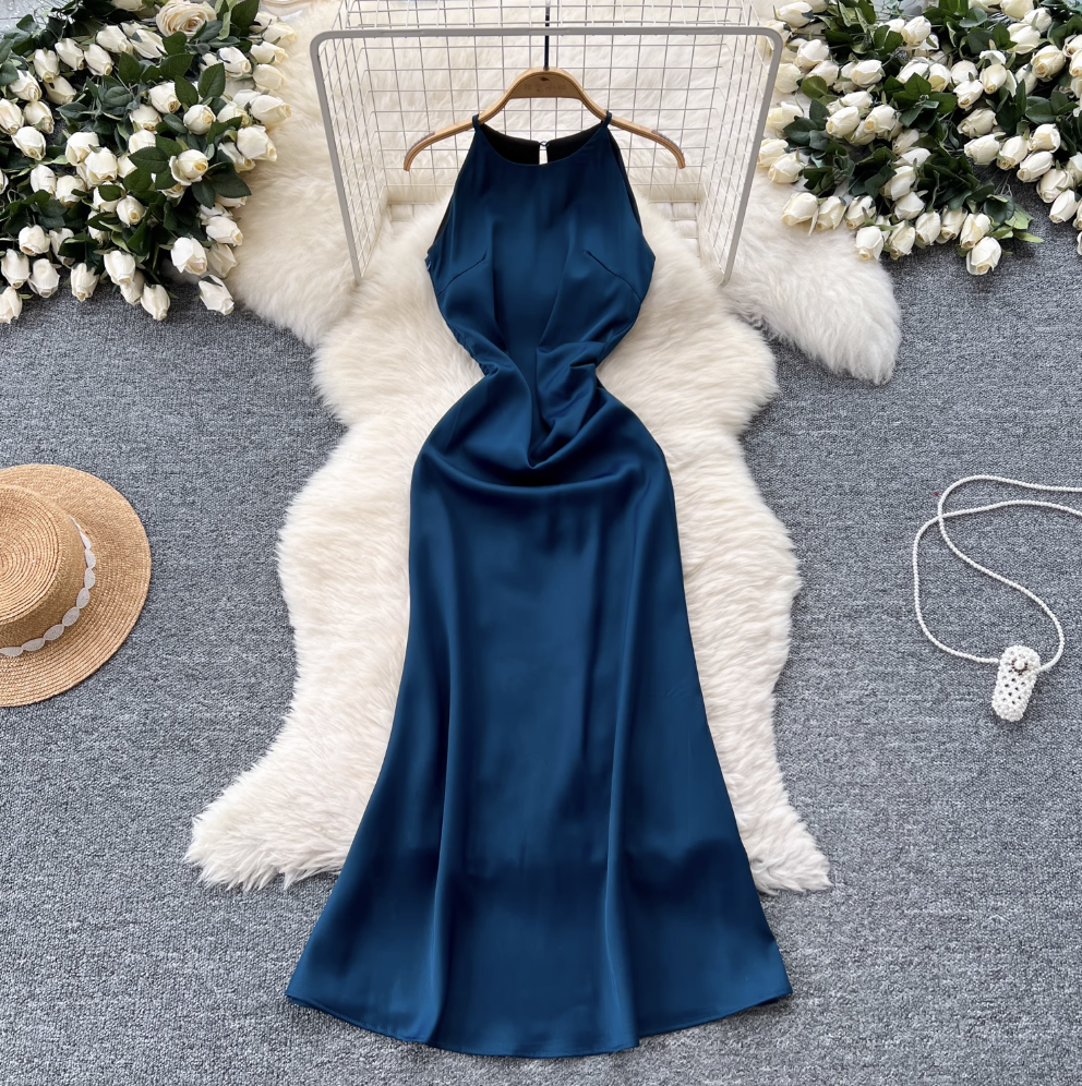 High-end Fishtail Satin Halter Dress