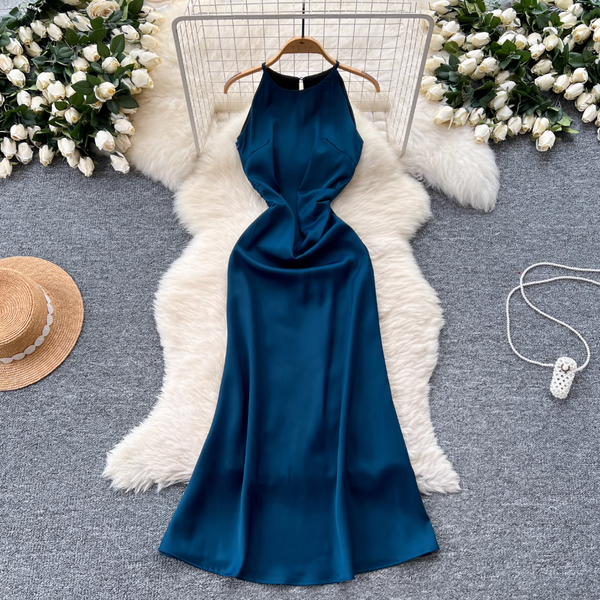 High-end Fishtail Satin Halter Dress