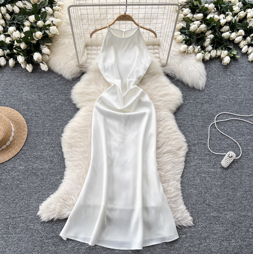 High-end Fishtail Satin Halter Dress