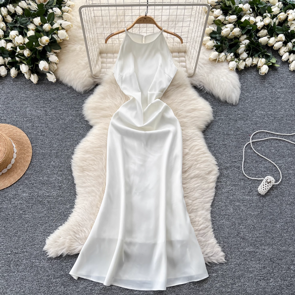 High-end Fishtail Satin Halter Dress