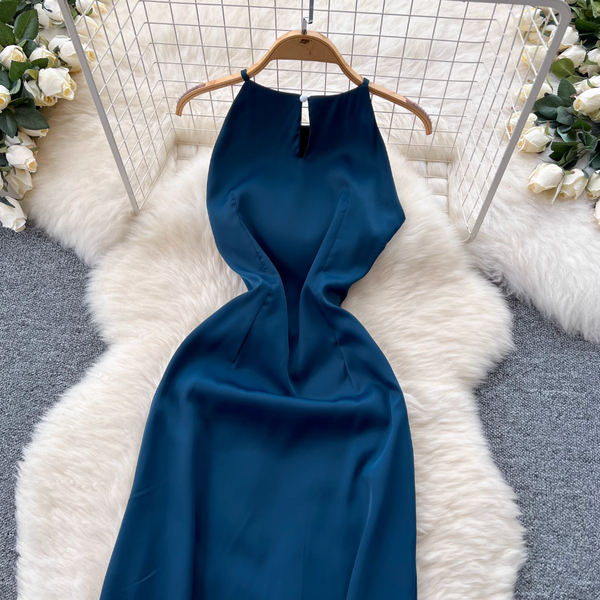 High-end Fishtail Satin Halter Dress