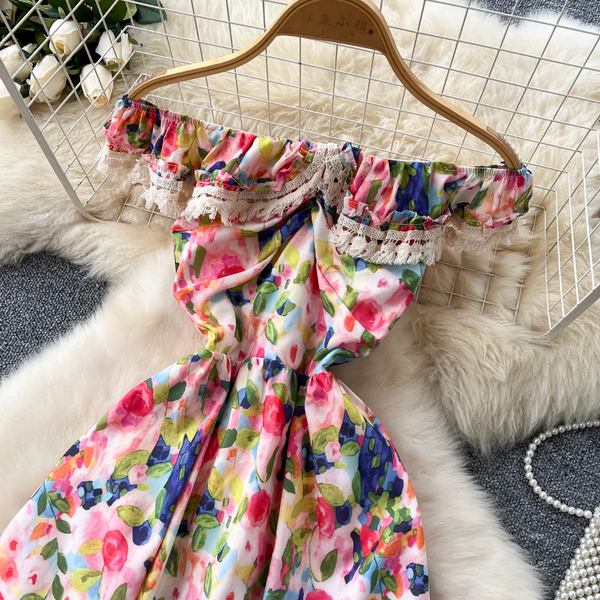 Off-shoulder Ink Painting Floral Dress