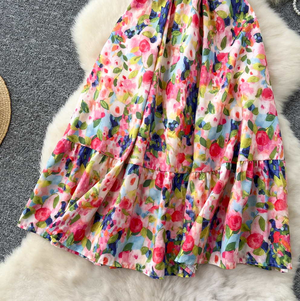Off-shoulder Ink Painting Floral Dress