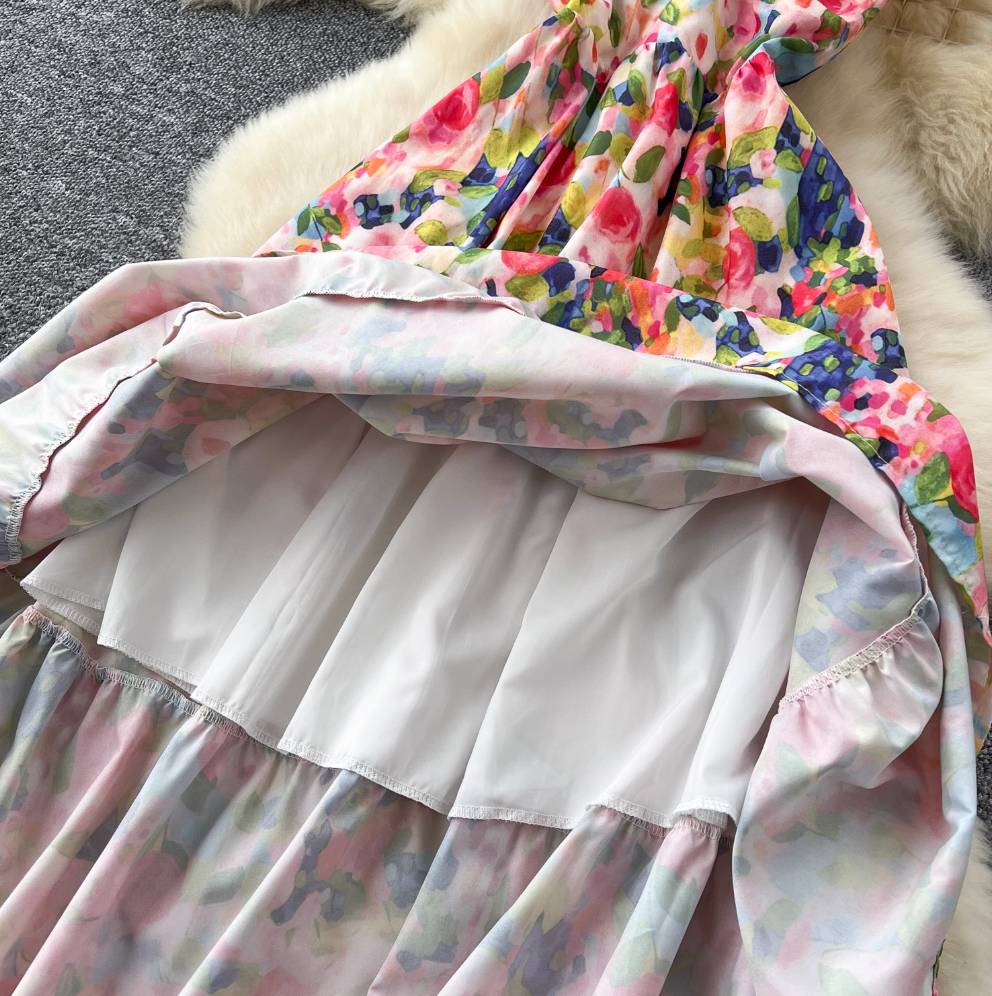 Off-shoulder Ink Painting Floral Dress