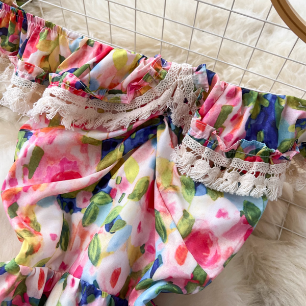 Off-shoulder Ink Painting Floral Dress