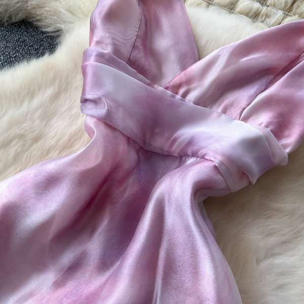 Niche Pink Tie-dye Ruffled Slip Dress