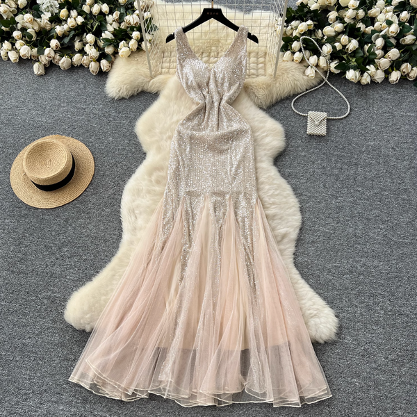 Shiny Sequin Patchwork Mesh Dress