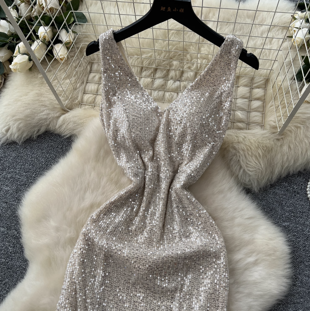 Shiny Sequin Patchwork Mesh Dress