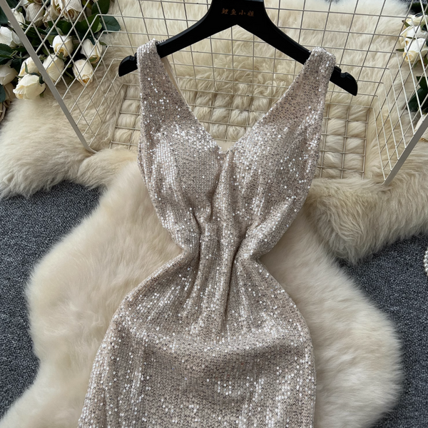 Shiny Sequin Patchwork Mesh Dress