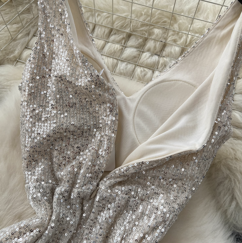Shiny Sequin Patchwork Mesh Dress