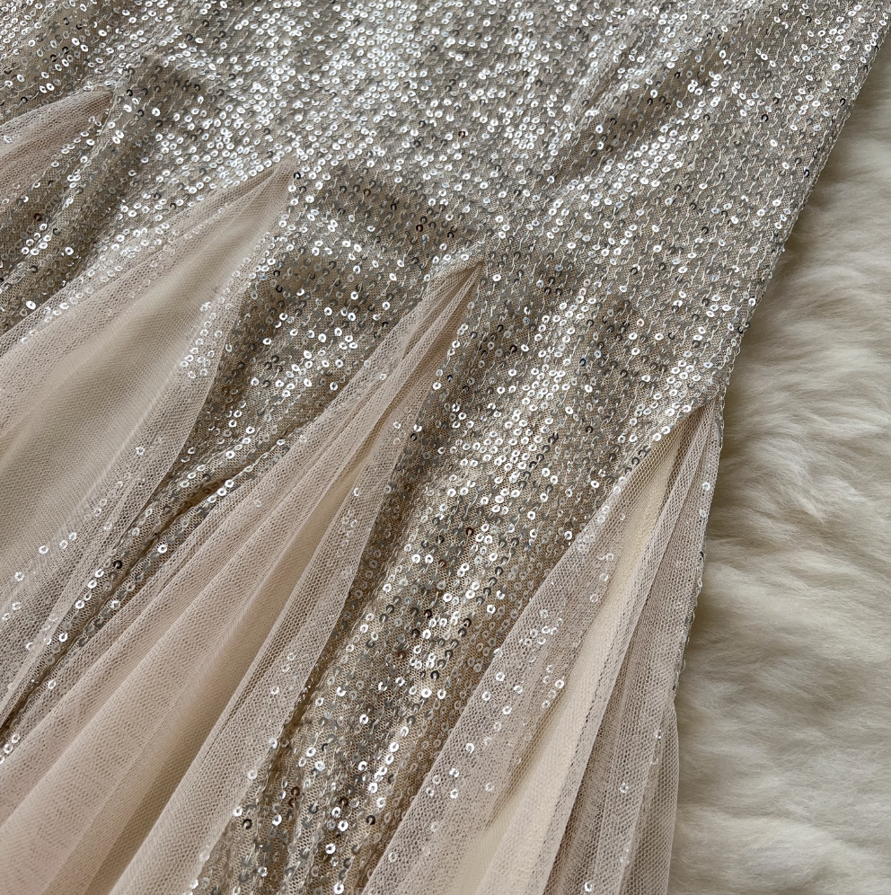 Shiny Sequin Patchwork Mesh Dress